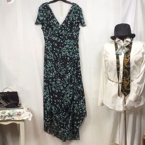 I.N.C Beautiful Black and Periwinkle Asymmetric Floral Dress, sz 6